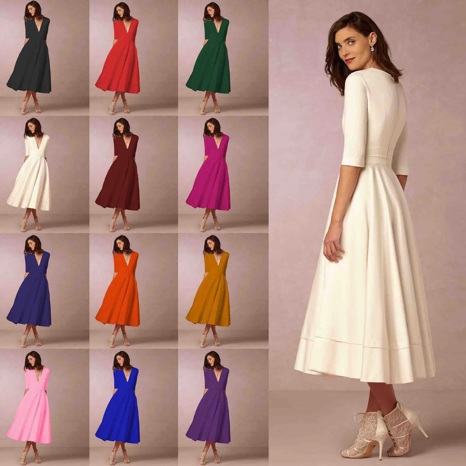 Ivoire Robe Midi Femme – Robe Cintrée en Coton avec Coupe Élégante