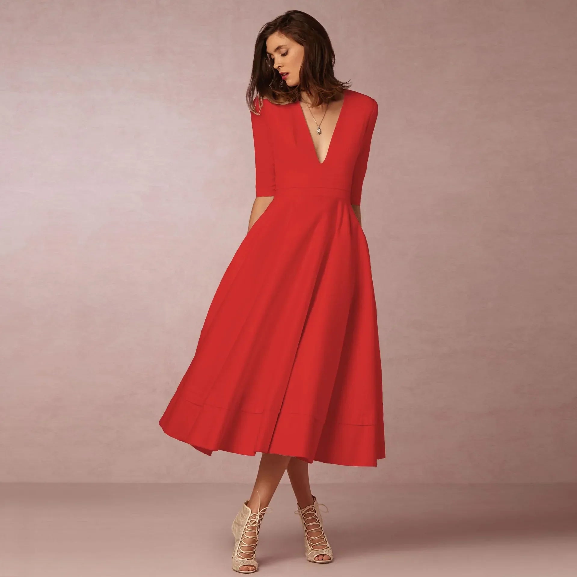 Ivoire Robe Midi Femme – Robe Cintrée en Coton avec Coupe Élégante