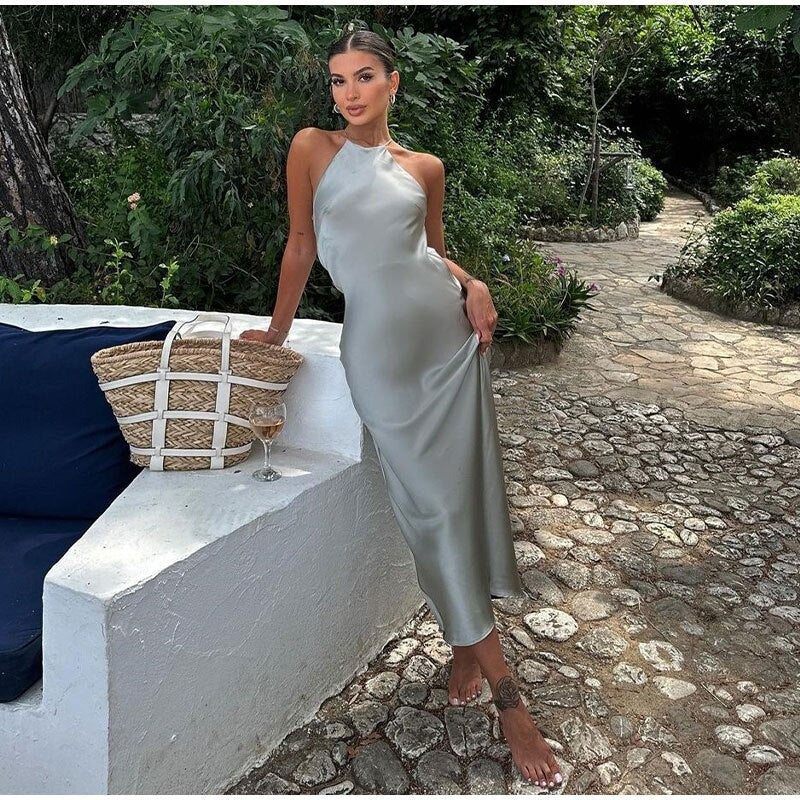 Abito lungo da donna Géraldine - Abito lungo senza maniche con elegante schiena scoperta per un'estate chic