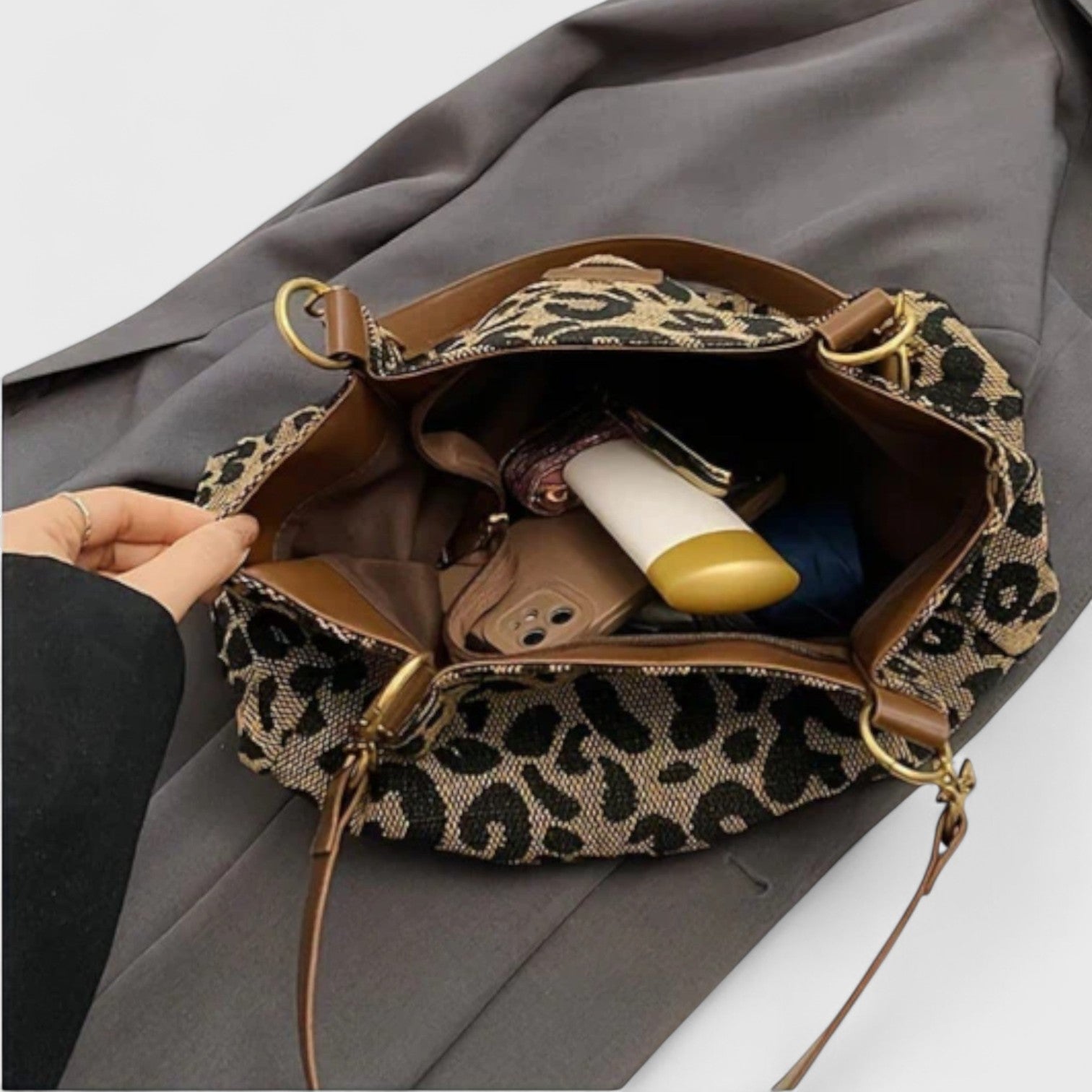 Kailany Sac Shopping Femme en Toile – Grand Format Leopard cu Mânere & Bandoulière Ajustabilă