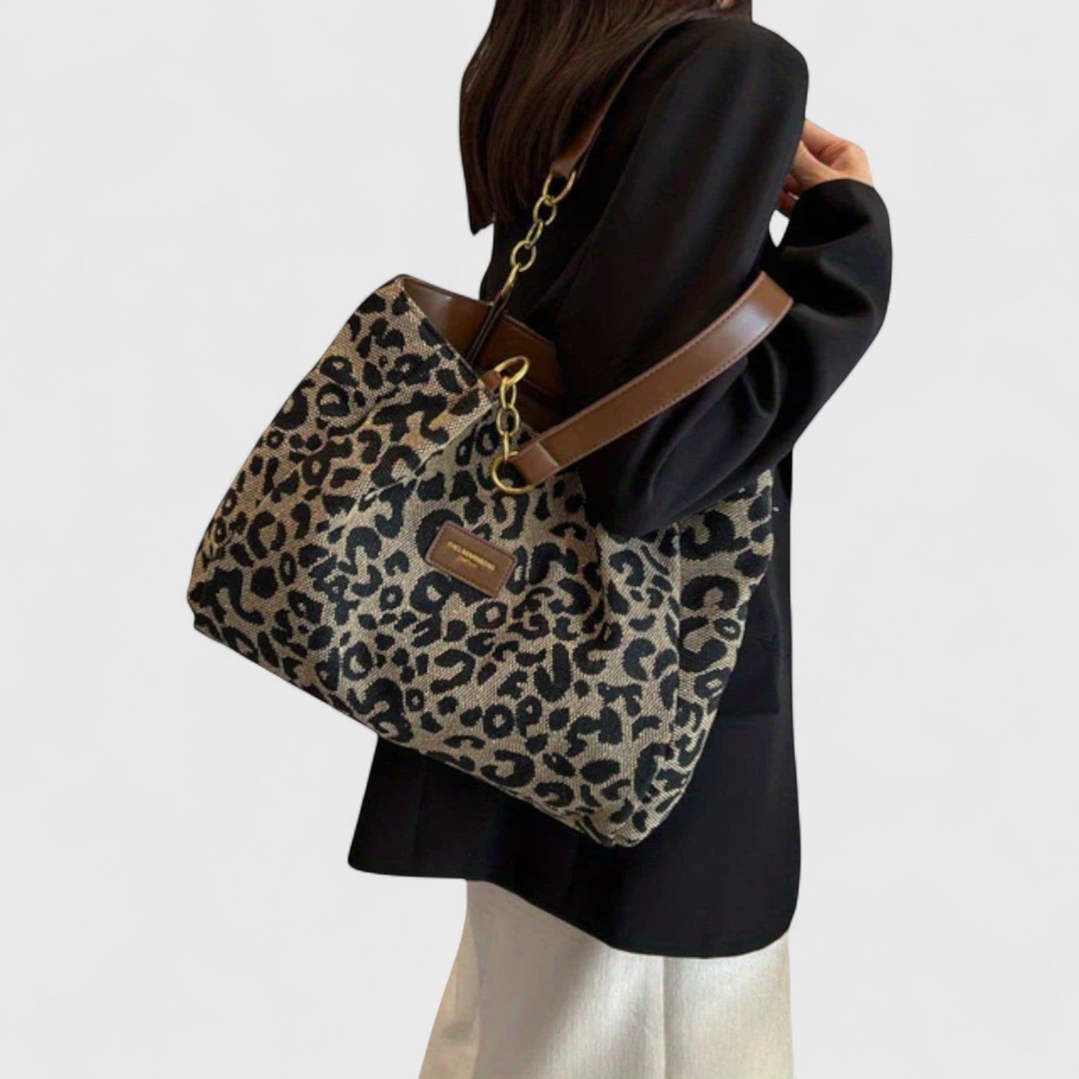Kailany Sac Shopping Femme en Toile – Grand Format Leopard cu Mânere & Bandoulière Ajustabilă