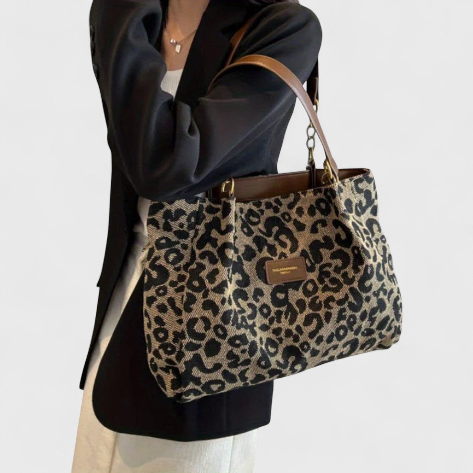 Kailany Sac Shopping Femme en Toile – Grand Format Leopard cu Mânere & Bandoulière Ajustabilă