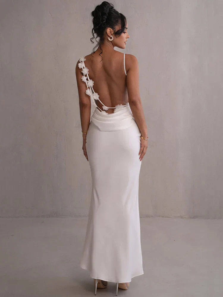 Abito da sera da donna Marie - Lungo in raso, scollo a bandiera, spalline sottili - Abito elegante e aderente per eventi formali