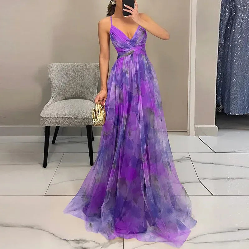 Bella Robe Longue Femme – Robe Florale d’Été avec Fermeture Réglable & Silhouette Fluide