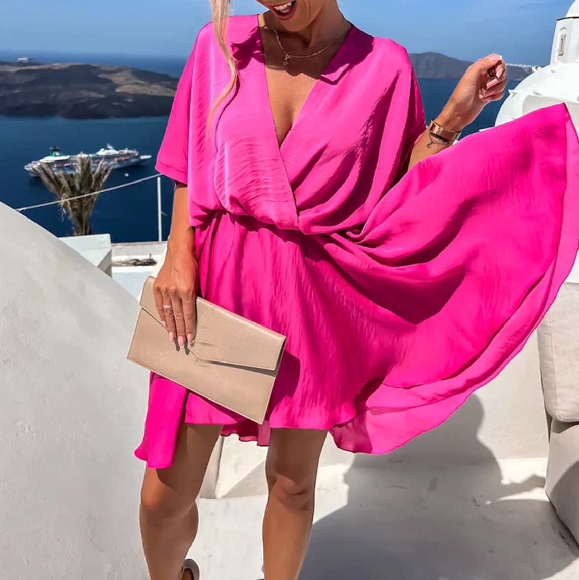 Abito in chiffon da donna Brooklyn - Elegante abito con volant, dettaglio intrecciato e vestibilità leggera