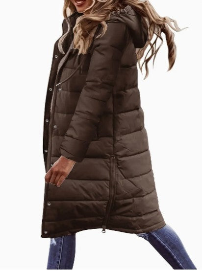 Evie Doudoune Longue Femme – Manteau Hiver Chaud avec Capuche & Coupe Élancée Légère