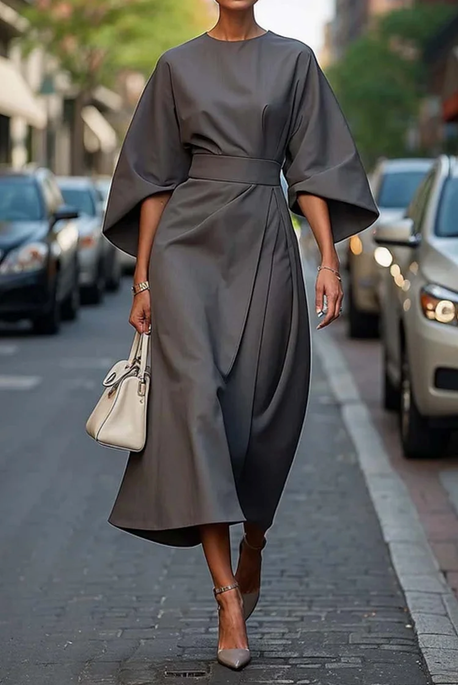 Louise Robe Élégante Femme – Design Féminin avec Manches Lanternes & Coupe Cintrée Ajustable