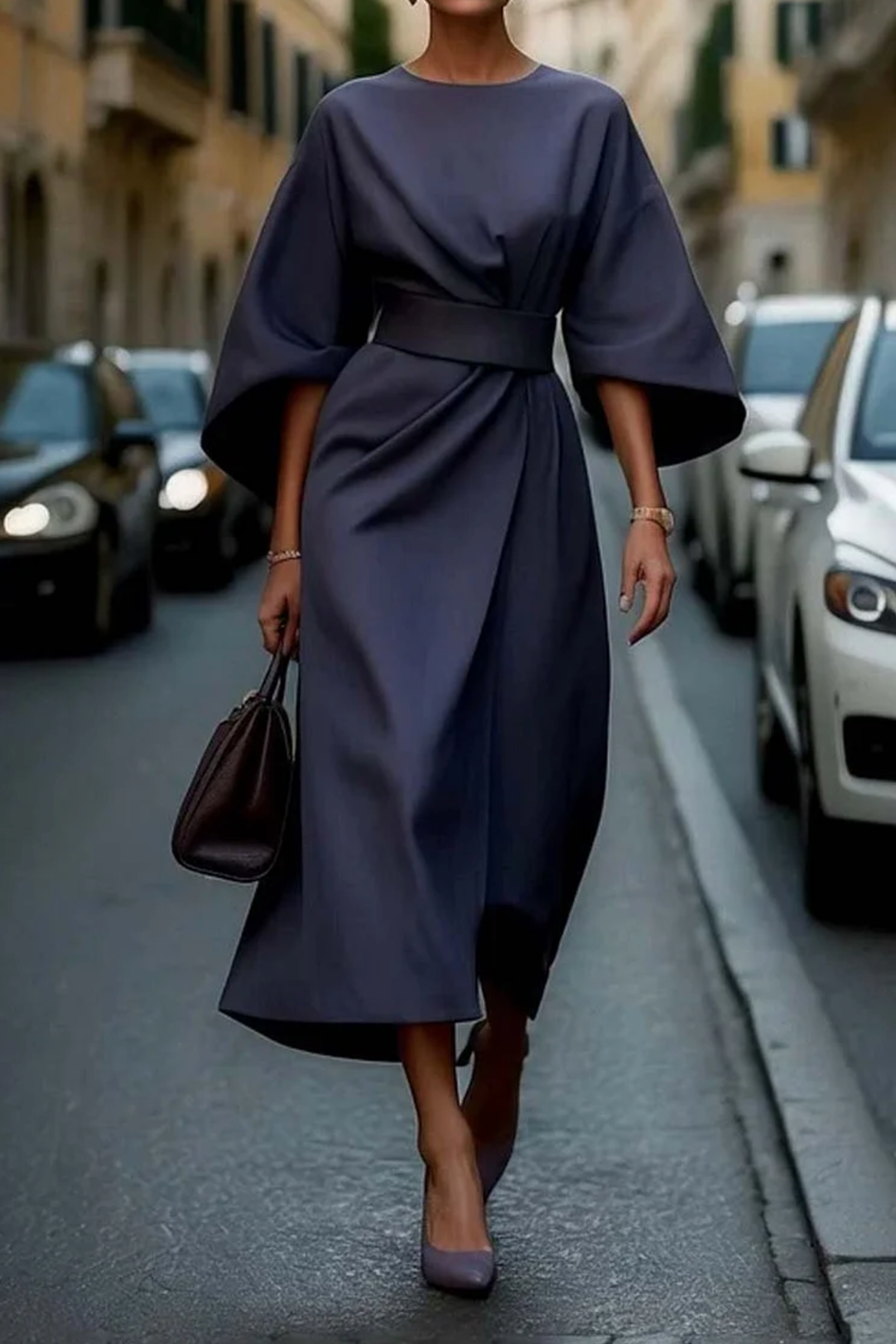 Louise Robe Élégante Femme – Design Féminin avec Manches Lanternes & Coupe Cintrée Ajustable