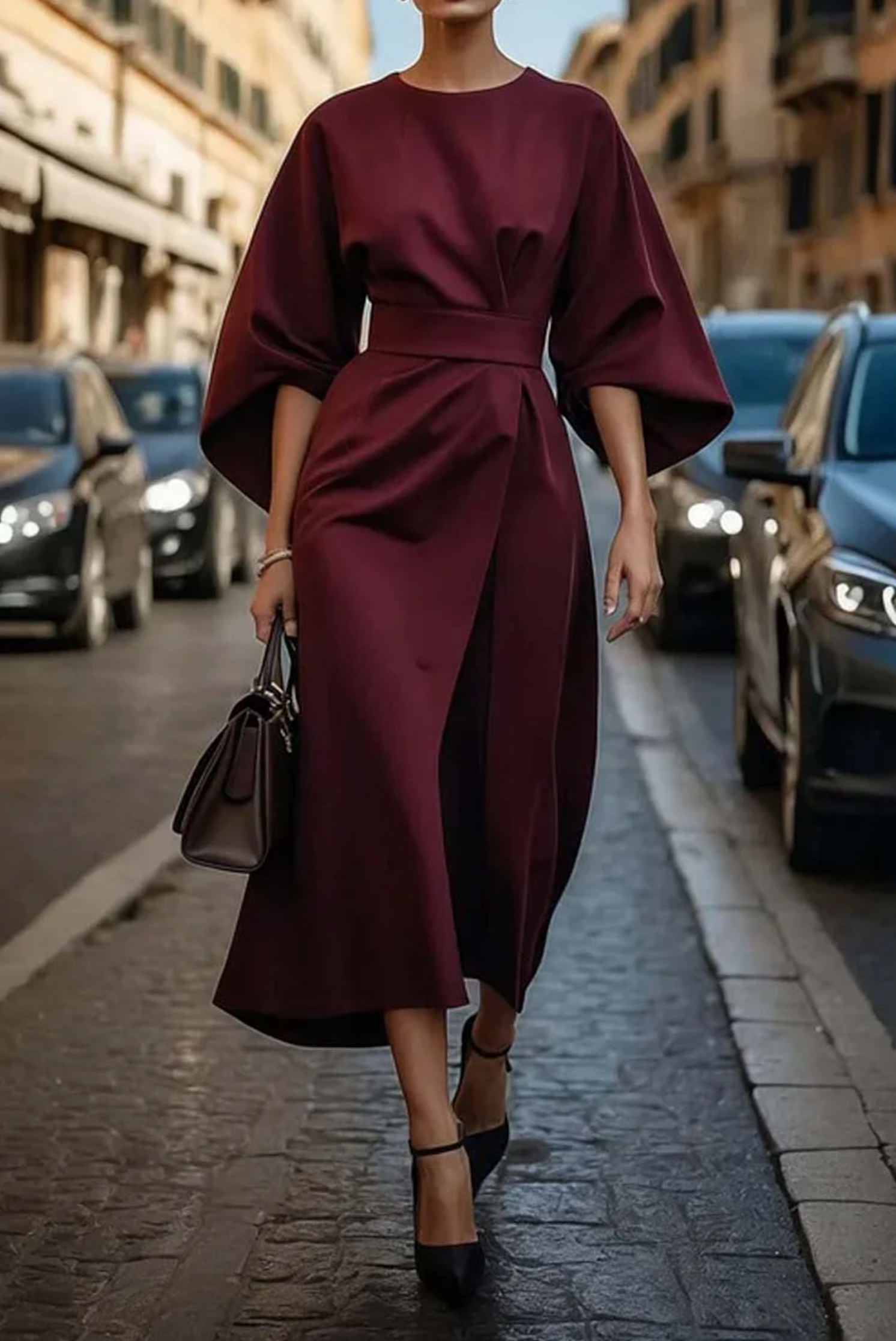 Louise Robe Élégante Femme – Design Féminin avec Manches Lanternes & Coupe Cintrée Ajustable