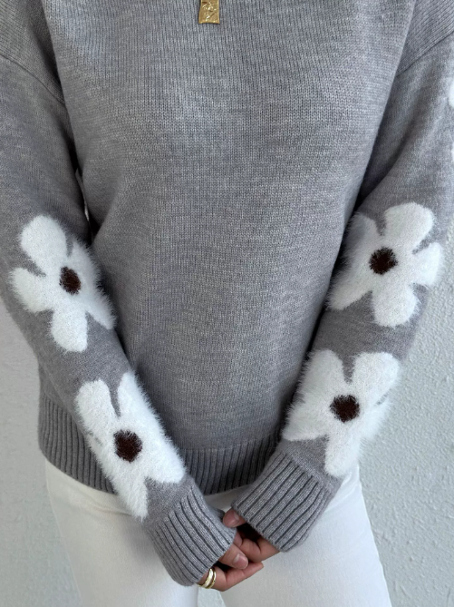 Aisha Pull Femme – Pull Tricoté à Motif Floral Élégant & Confortable pour la Saison