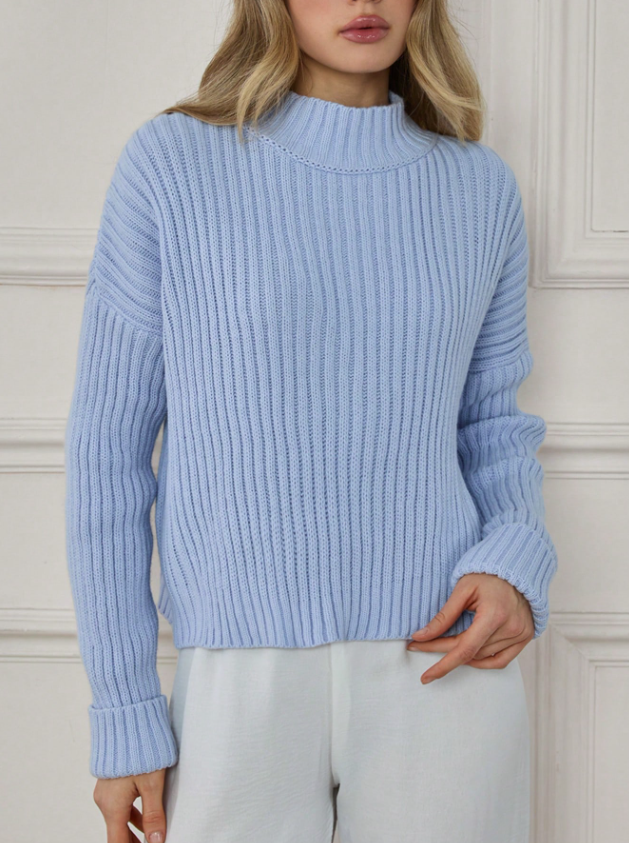 Charlie Pull Femme – Pull en Maille Douce à Col Mi-Haut & Coupe Ample pour Automne/Hiver