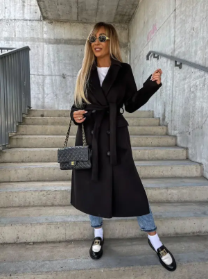 Riana Manteau Long d’Hiver Femme – Chaud Ceinturé avec Style Croisé Classique