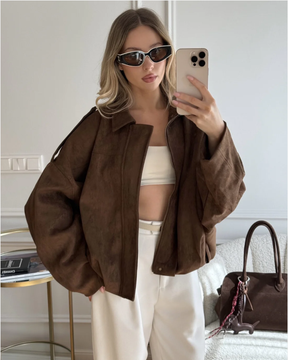 Kaylee Manteau Femme Oversize – Veste Suédée Élégante & Chaude au Style Moderne