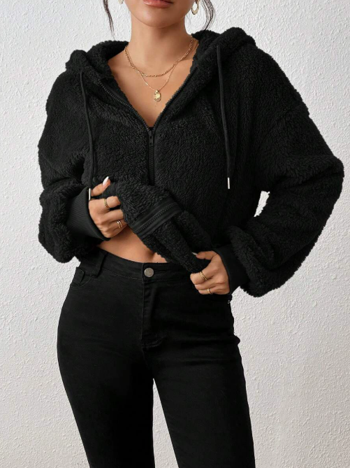 Adelyn Veste Femme – Cardigan Zippé à Capuche en Peluche Douce & Chaude pour Automne/Hiver