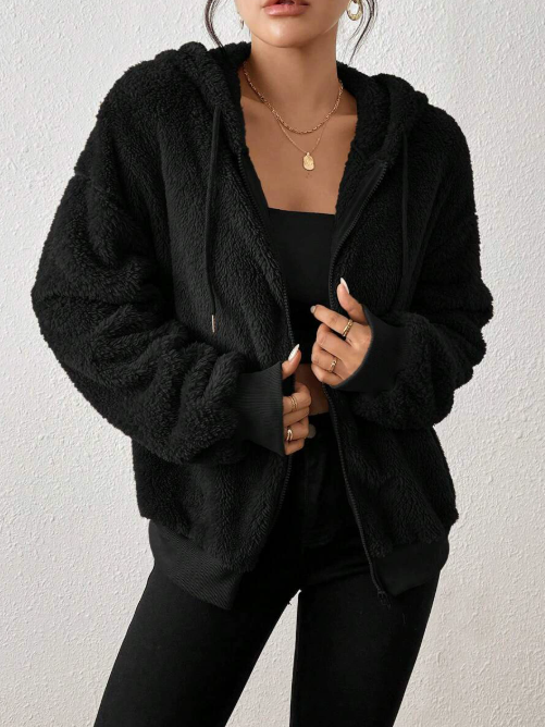 Adelyn Veste Femme – Cardigan Zippé à Capuche en Peluche Douce & Chaude pour Automne/Hiver