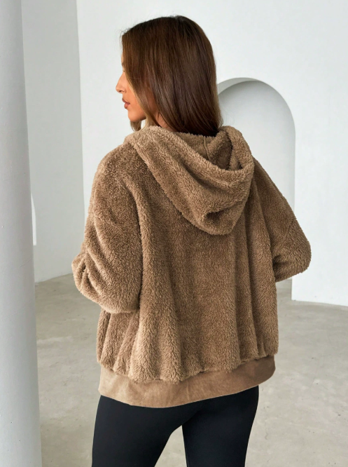 Adelyn Veste Femme – Cardigan Zippé à Capuche en Peluche Douce & Chaude pour Automne/Hiver