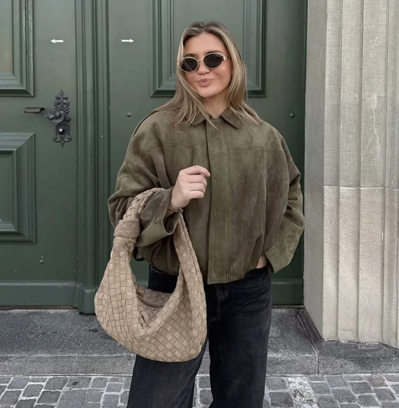 Elliana Veste Femme – Veste Ample Effet Daim avec Poches Pratiques pour Automne/Hiver