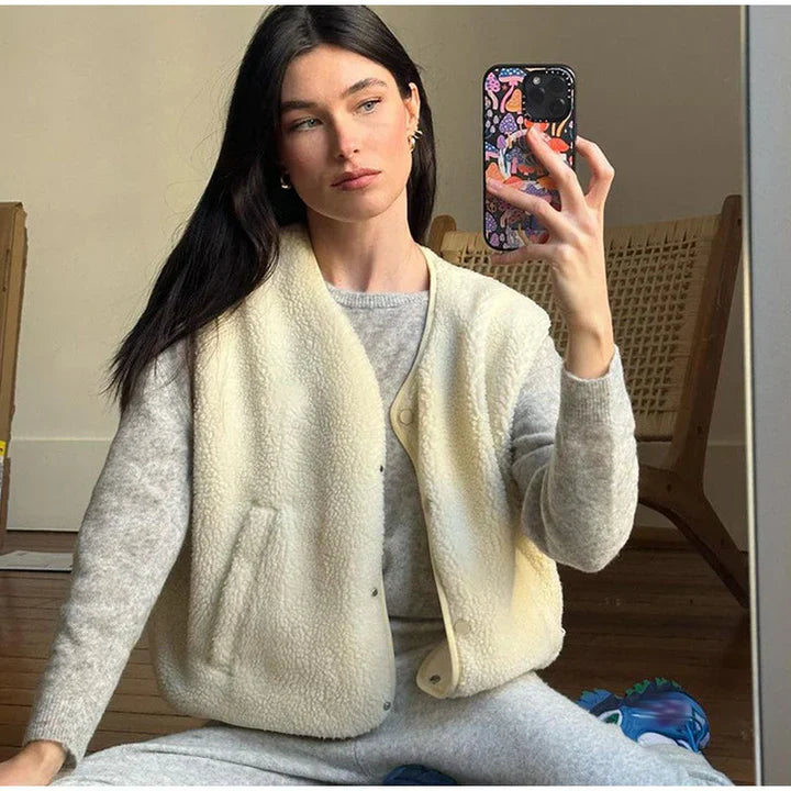 Eveline Gilet Teddy pour Femme – Veste Tendance et Cintrée pour Toutes les Occasions