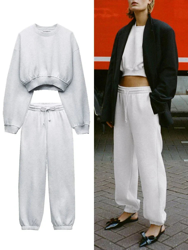 Merel Ensemble Confort Femme – Ensemble Deux Pièces avec Crop Top & Pantalon pour un Style Décontracté et un Confort Absolu