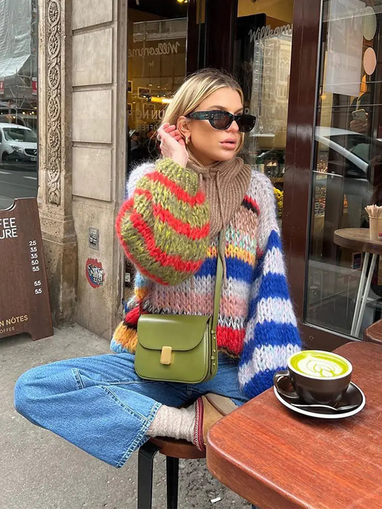 Zoé Pull Mohair Multicolore – Audacieux & Confort Douillet pour Femme