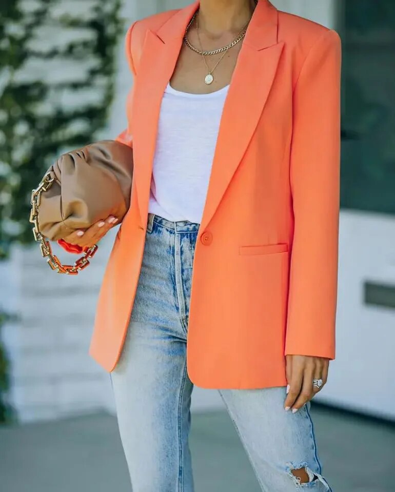 Blazer da donna Raine - Vestibilità oversize, monopetto, collo a revers - Completo elegante per ufficio e serate