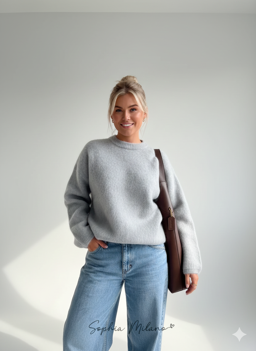 Donna Maglione Oversize Femme – Felpa Girocollo Morbida in Misto Mohair con Taglio Confortevole