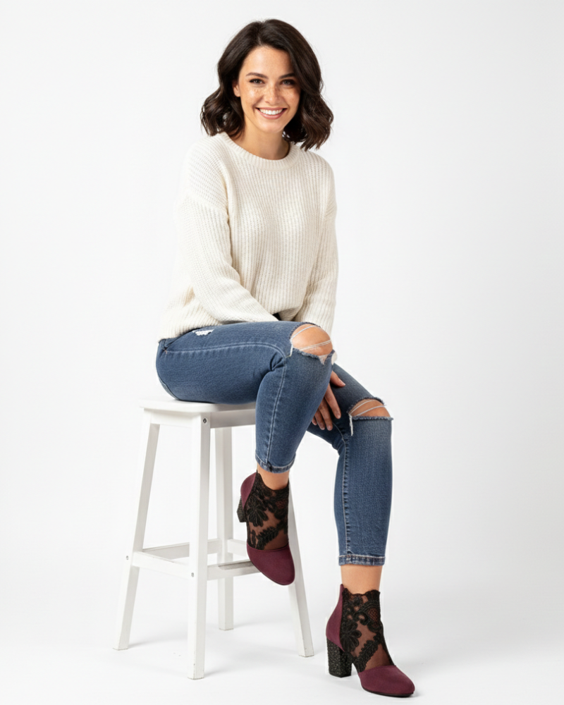 Chelsea Pantofi pentru Femei din Plasă – Pantofi Eleganți cu Model Floral și Toc