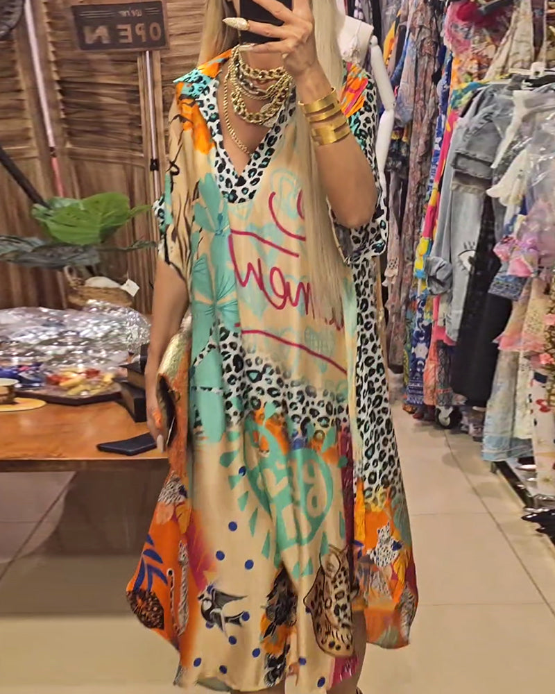 Robe Femme Diana – Robe Longue Élégante avec Décolleté Plongeant, Imprimé Léopard & Coupe Aérée
