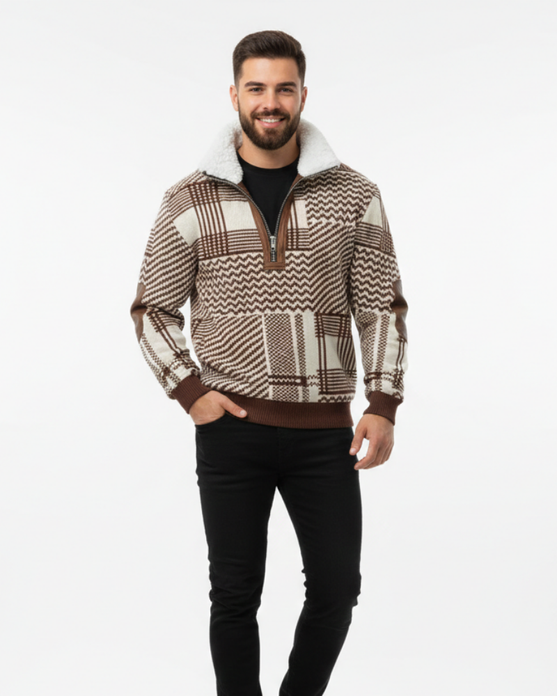 Quade férfi pulóver dupla gallérral – Szigetelő kötött anyag, tartós kényelem és letisztult stílus