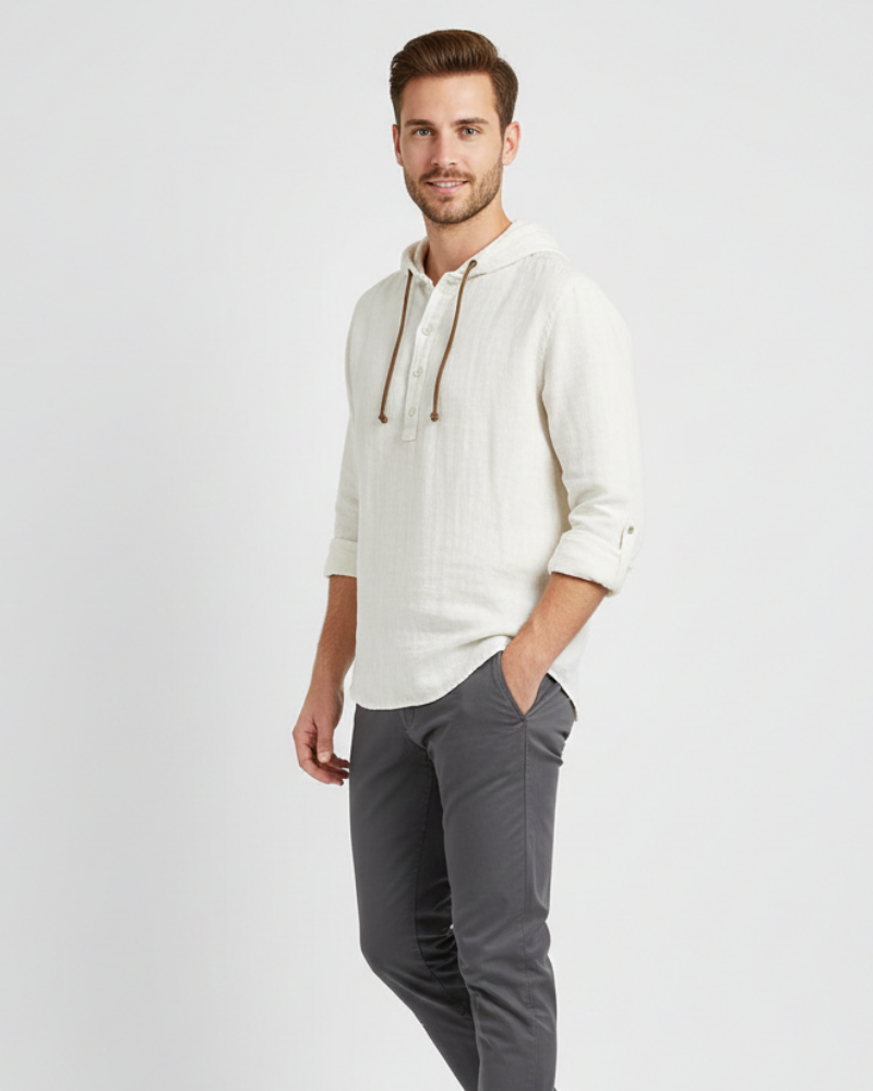 Noé Chemise Homme en Lin à Capuche – 100% Naturel, Respirante & Style Moderne