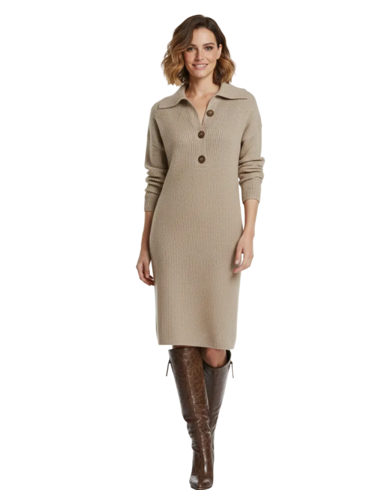 Desiree Robe Midi Femme – Coupe Confort avec Boutonnage au Col Style Élégant Quotidien