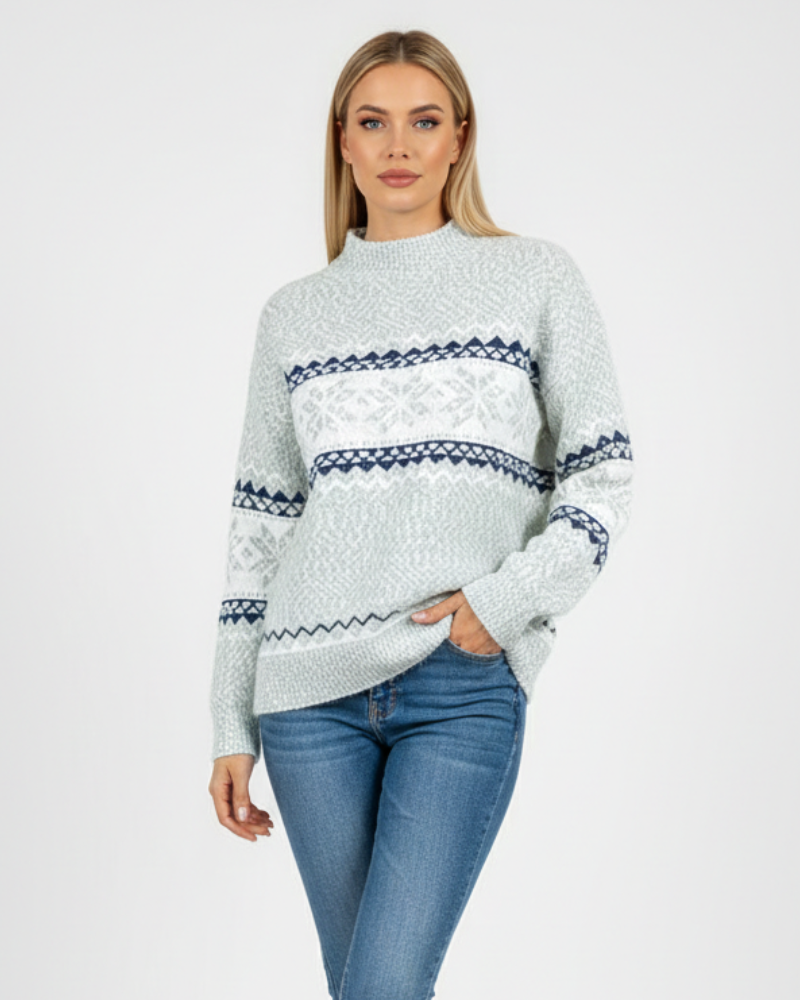Graciela Pull Femme Norvégien – Maille Laine Chaude Motif Flocons Scandinave