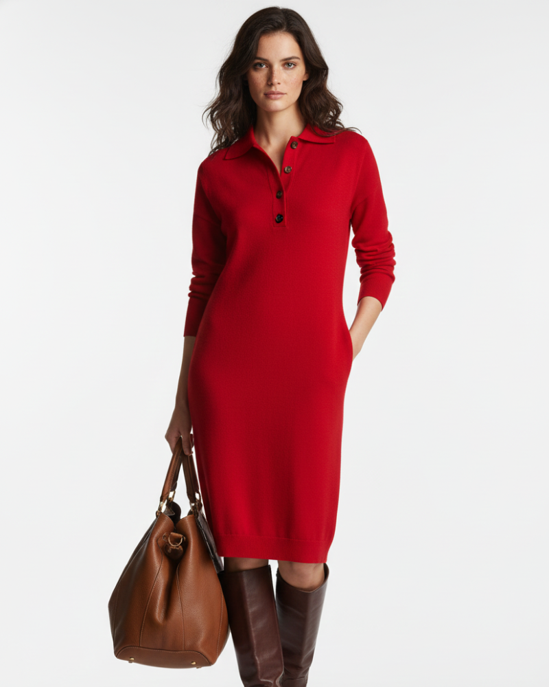 Desiree Robe Midi Femme – Coupe Confort avec Boutonnage au Col Style Élégant Quotidien