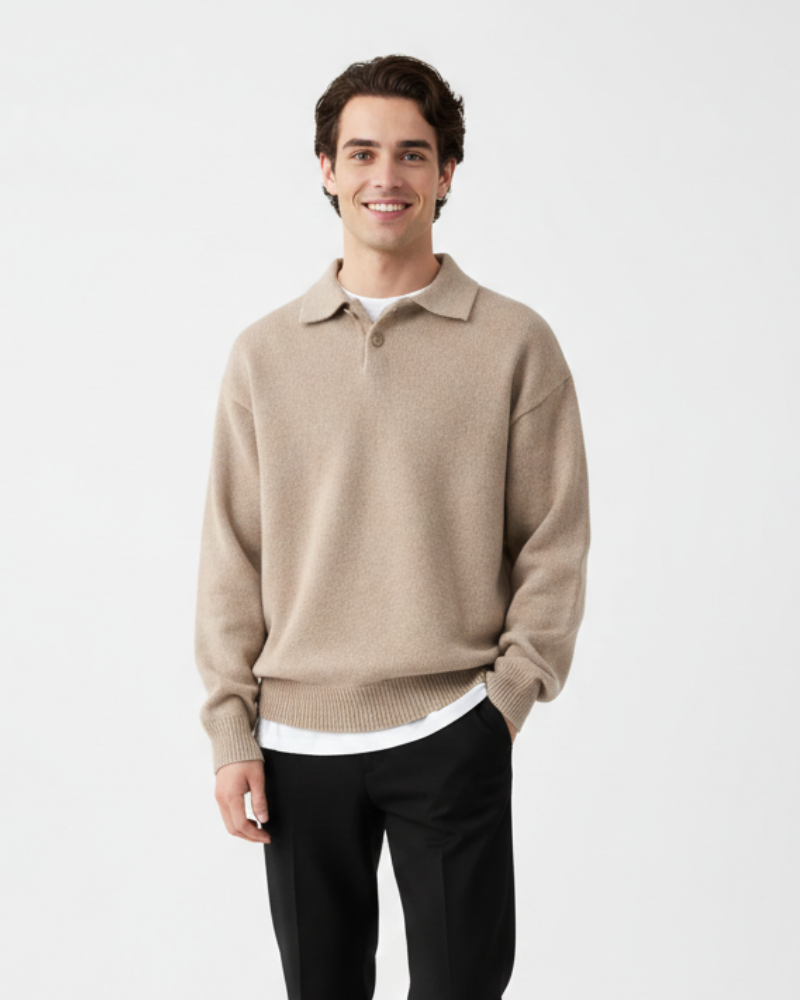 Jameson Men's Polo Tricot – Smart Casual Sweater with Classic Collar & Button Closure