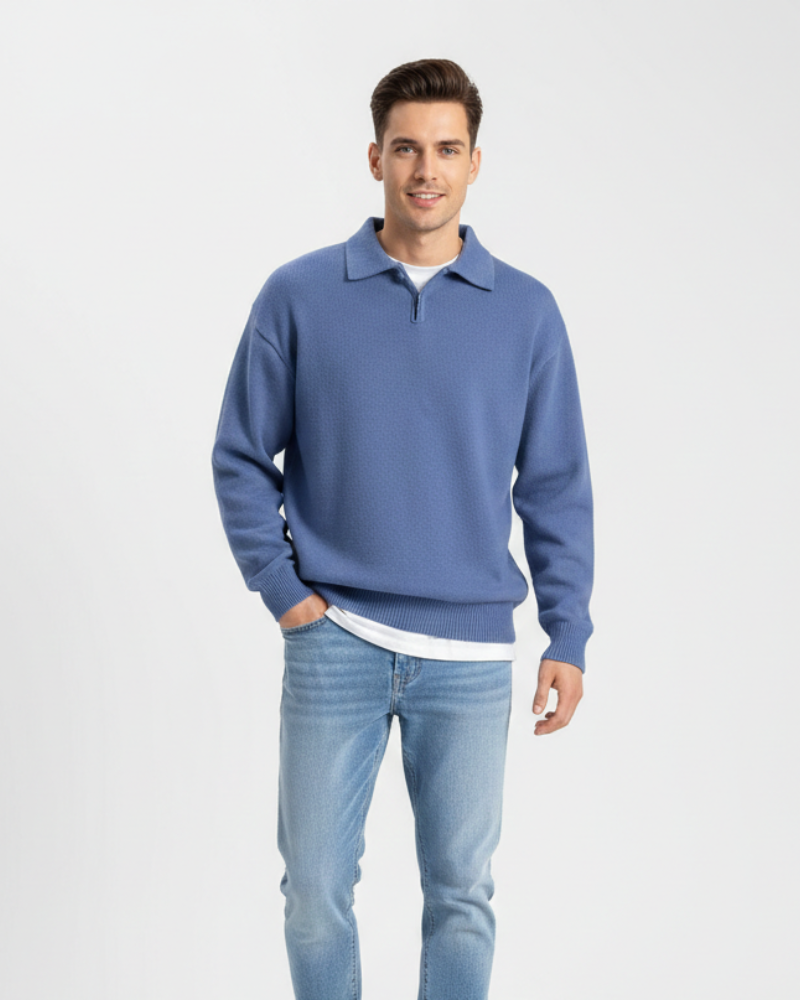 Jameson Men's Polo Tricot – Smart Casual Sweater with Classic Collar & Button Closure