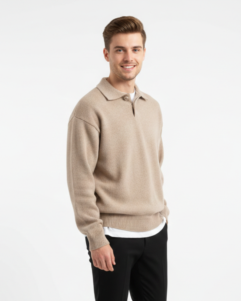 Jameson Polo Tricot Homme – Pull Smart Casual avec Col Classique & Fermeture Boutonnée