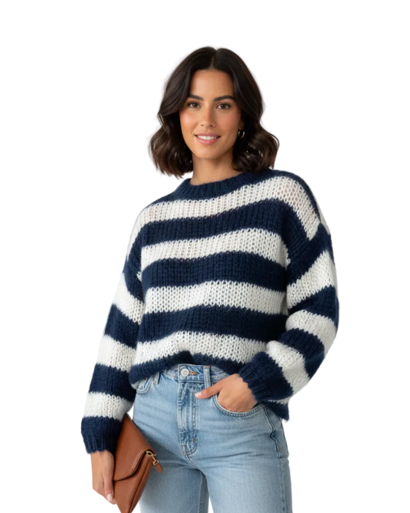 Жіночий светр Tes Pull Rayé Oversize – М'який в'язаний з вільним кроєм, круглим коміром і зручним стилем