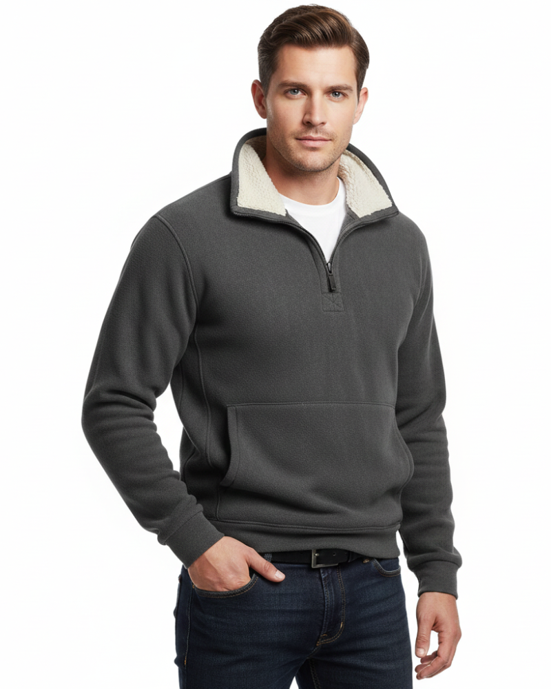 Marky Pull Zippé Pánsky – Mikina s polovičným zipsom, zateplená flísom s vysokým golierom a voľným strihom