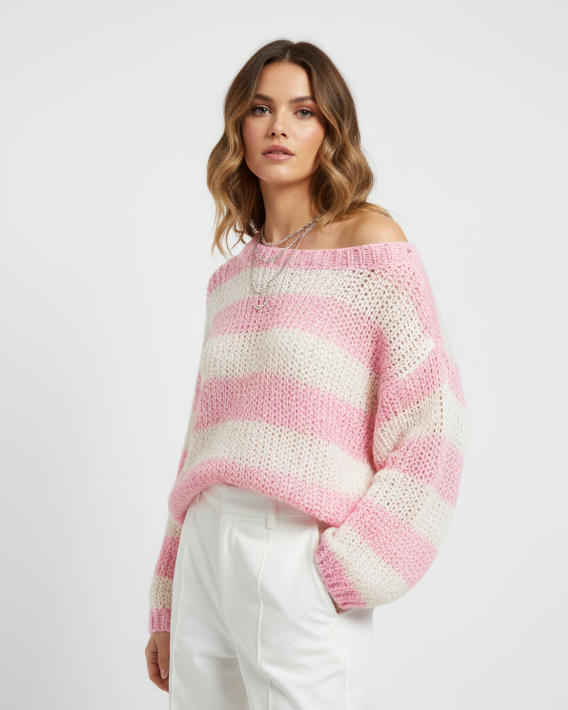 Жіночий светр Tes Pull Rayé Oversize – М'який в'язаний з вільним кроєм, круглим коміром і зручним стилем