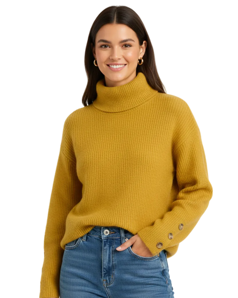 Eliana Camisola de Gola Alta Mulher – Camisola Elegante com Gola Alta, Detalhes de Botões e Corte Intemporal