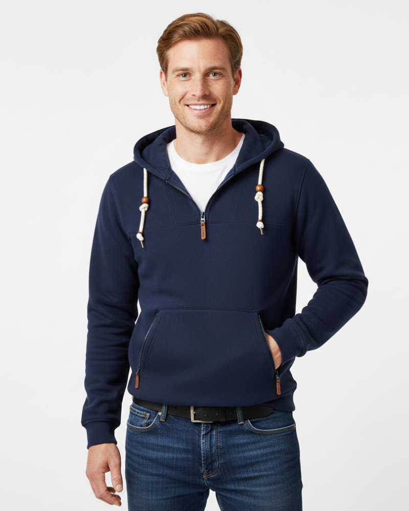 Jess muška zimska majica s kapuljačom – topla majica s kapuljačom s džepovima na patentni zatvarač i sportski stil