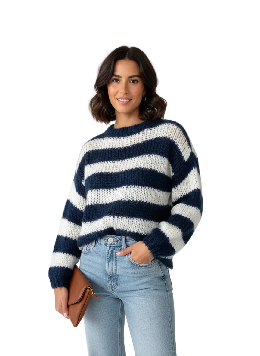 Maglione a righe oversize da donna – Maglia morbida con taglio ampio, collo rotondo e stile confortevole