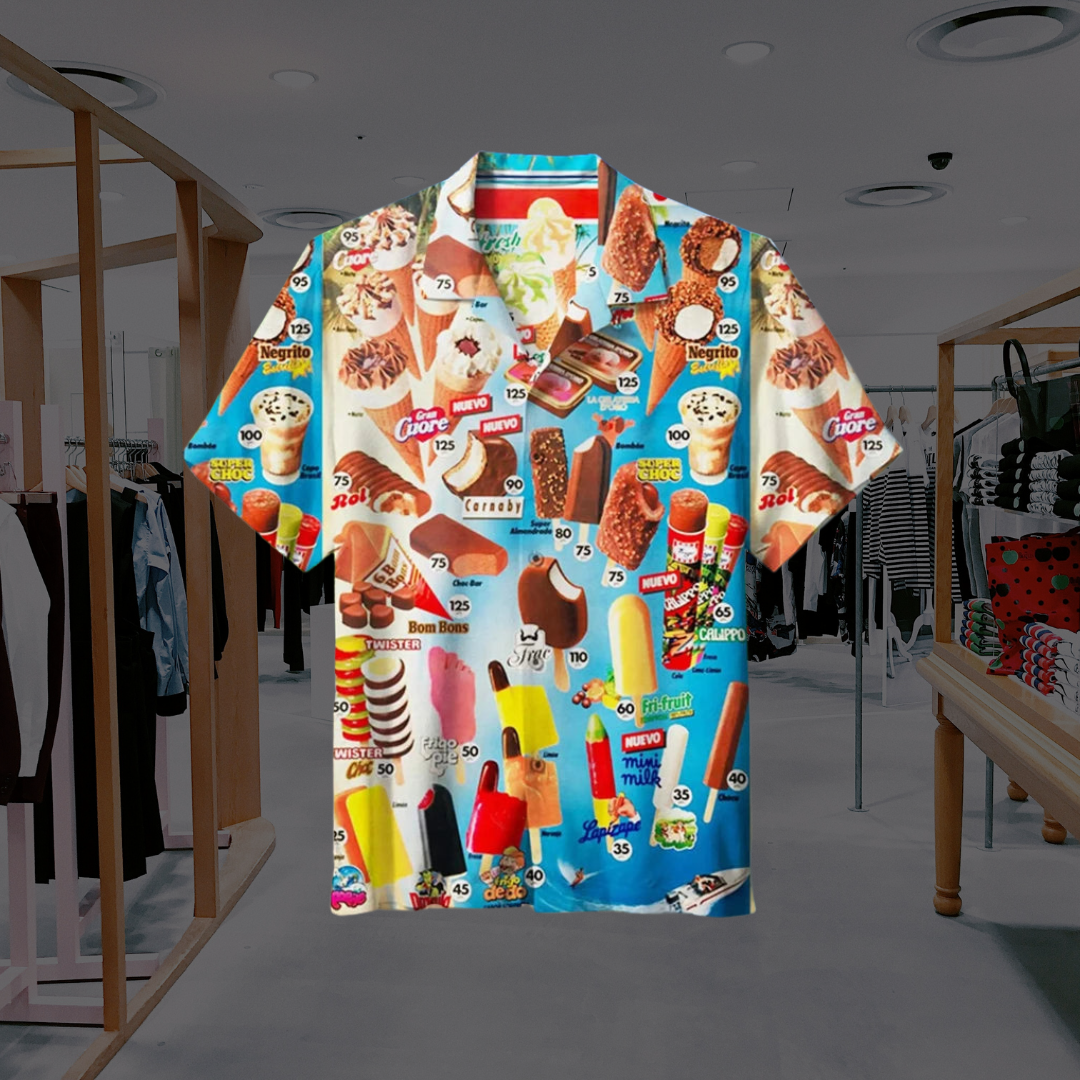 Camicia da uomo Aloha - Camicia estiva leggera con stampa di gelato per un look estivo casual