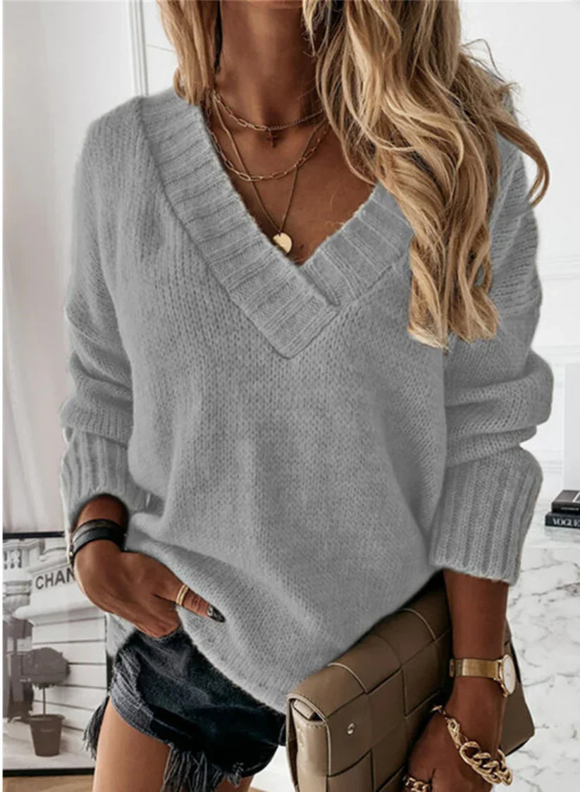 Maglione da donna Kyler: comodo maglione con scollo a V, vestibilità comoda e design senza tempo