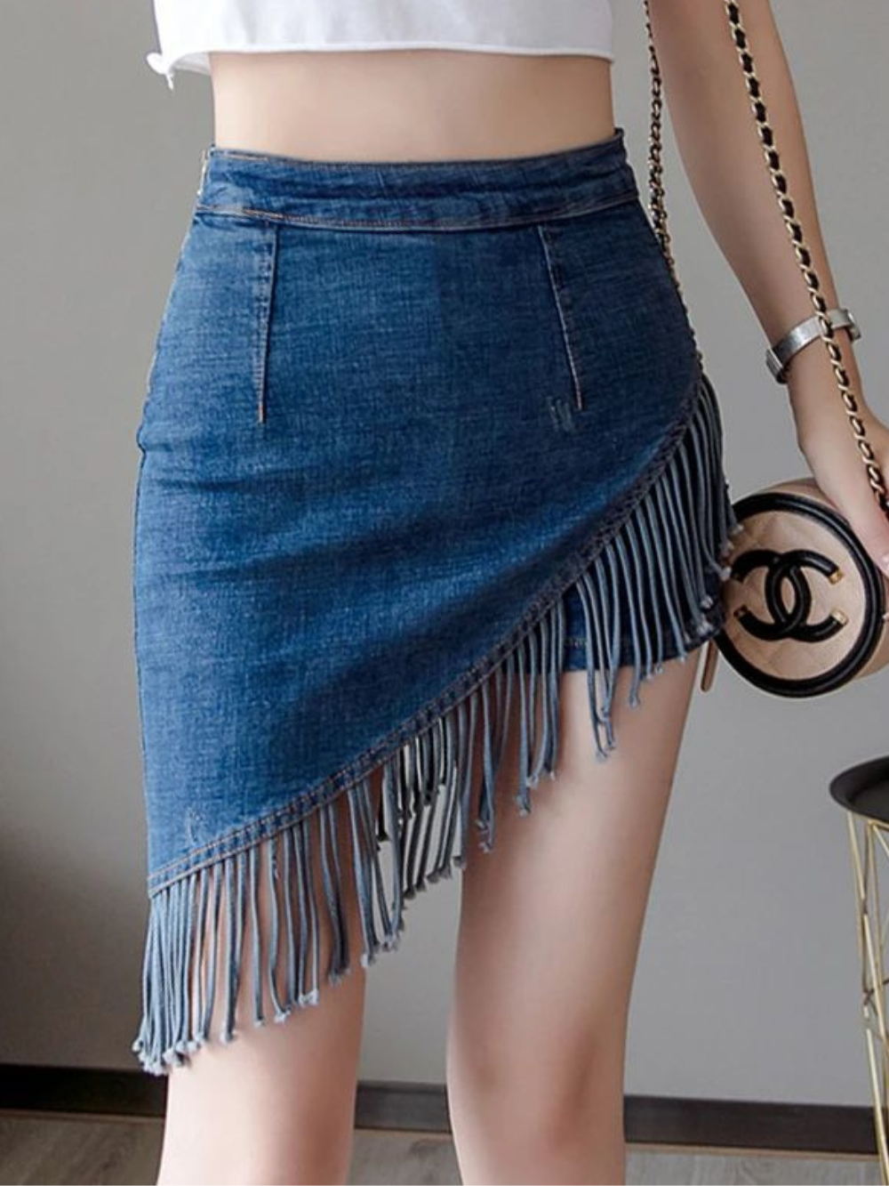 Gonna-pantalone da donna Taylor - Gonna in denim con frange giocose, pantaloncini integrati e vita alta lusinghiera