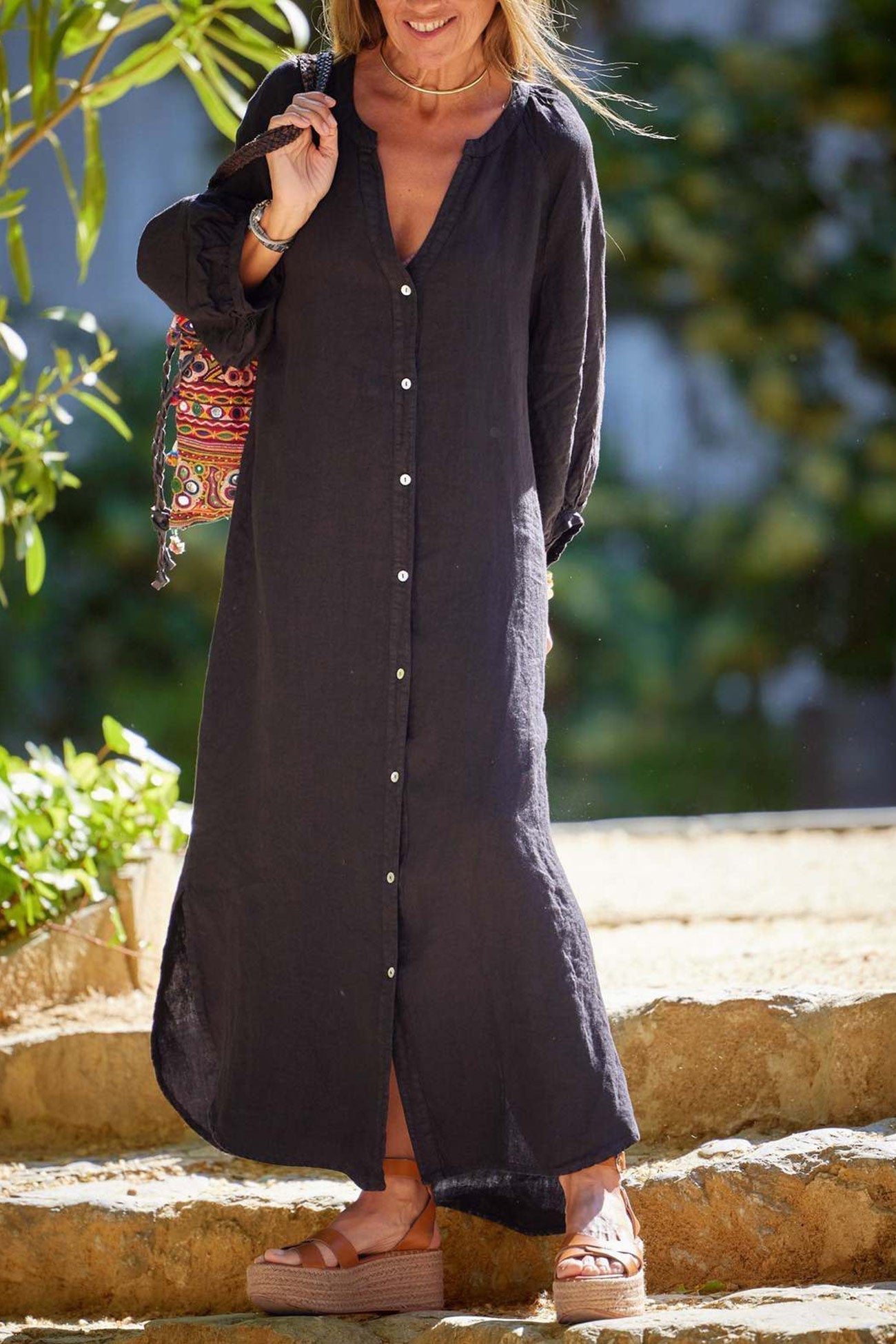 Abito da donna Veanna - Elegante abito a maniche lunghe con scollo a V e chiusura con bottoni