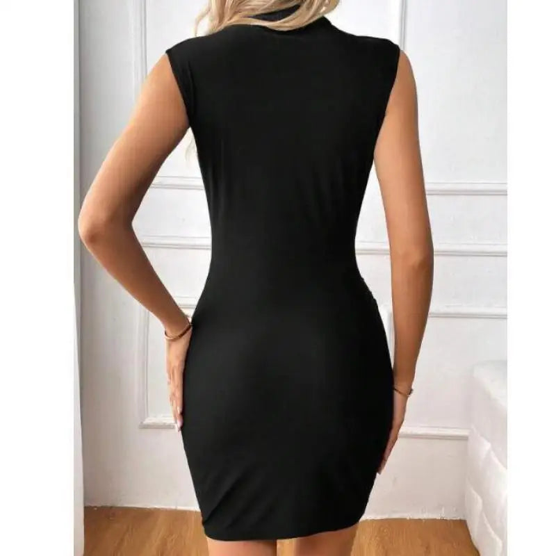 Thalia Robe Femme Bodycon – Robe Noire Sans Manches avec Encolure Élégante pour Soirée & Dîner