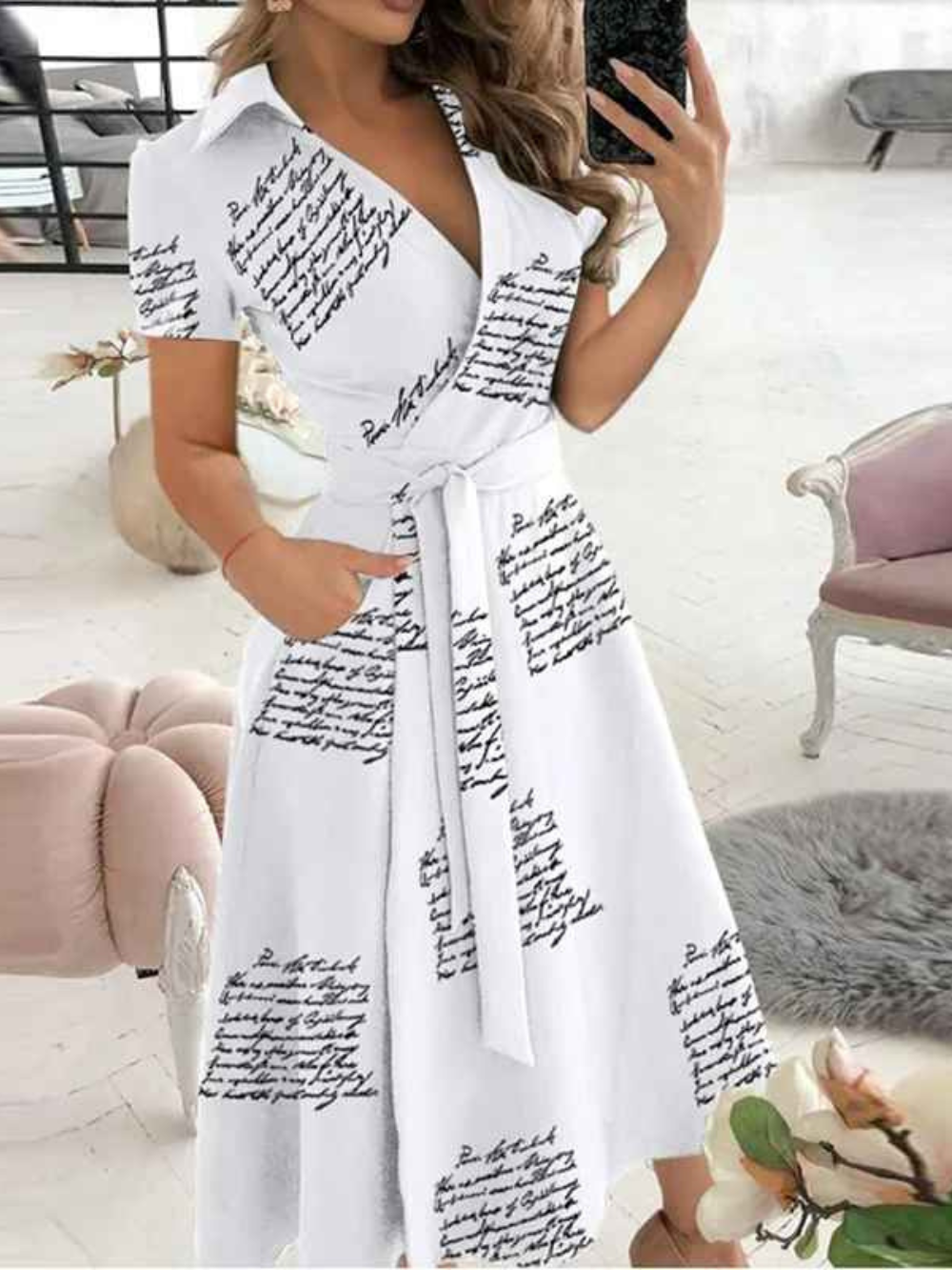 Abito da donna Lucia – Abito con stampa geometrica, cintura in vita e vestibilità ariosa per ogni momento