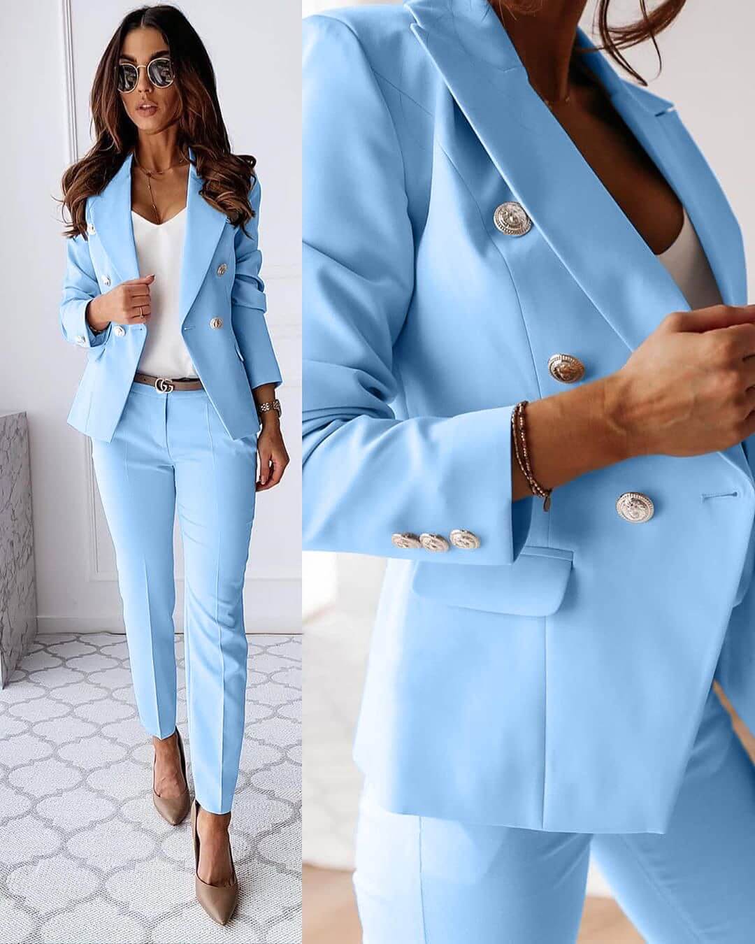 Elena Tailleur Femme – Ensemble Moderne avec Veste Élégante & Pantalon Ajusté Chic