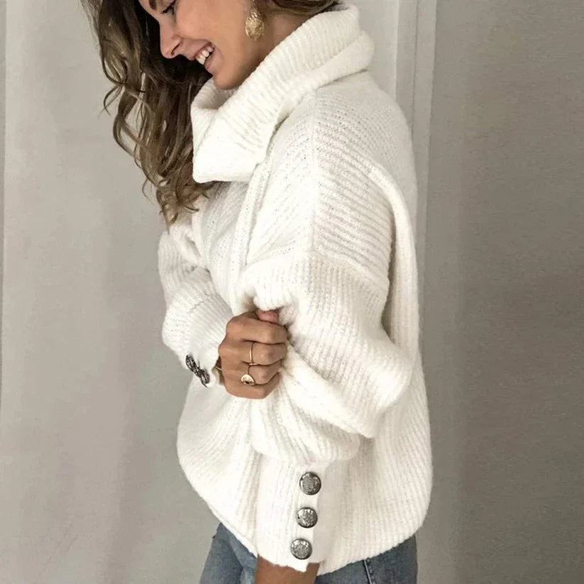 Maglione a collo alto da donna Emma - Elegante maglione con bottoni e vestibilità comoda